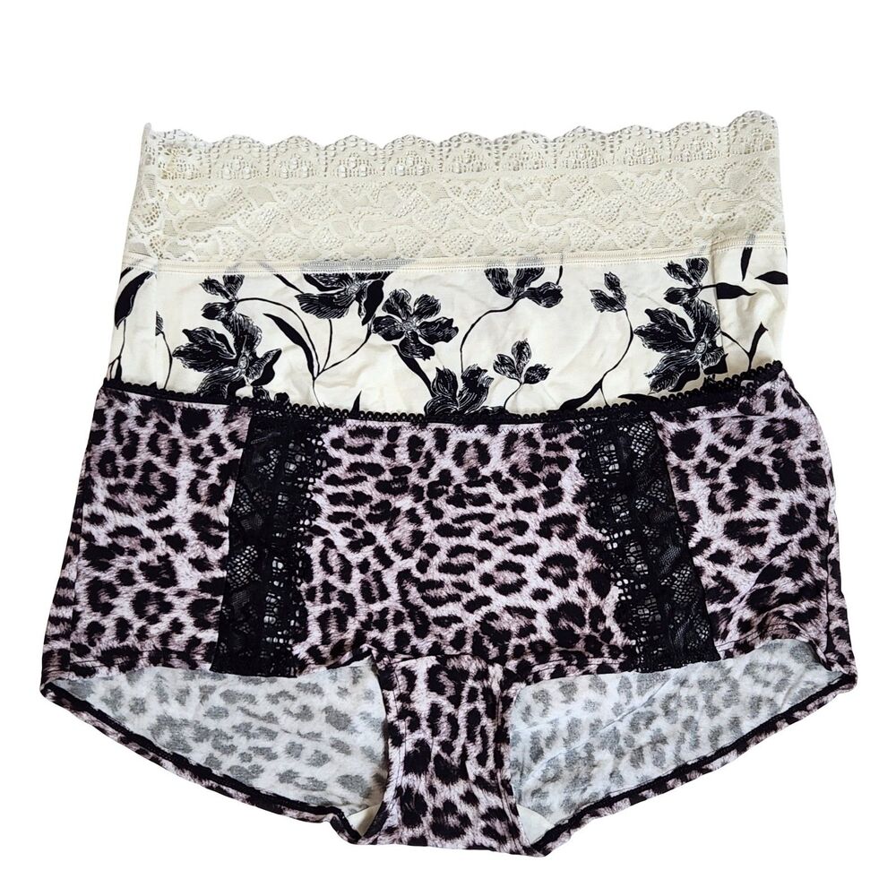 Soma Embraceable Underwear Panties M Floral Lace Brief Leopard Boy Short Soft